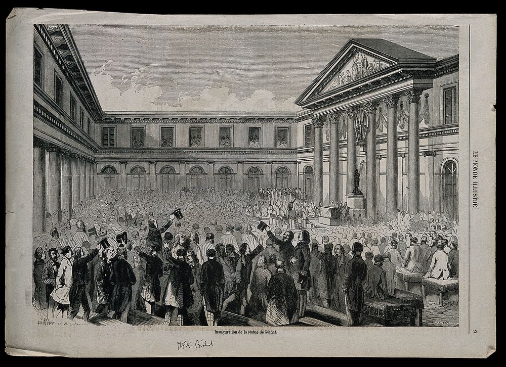 Marie-François-Xavier Bichat: unveiling of a statue to him in Paris. Wood engraving by Jayer after E. Riou and Beranger []…