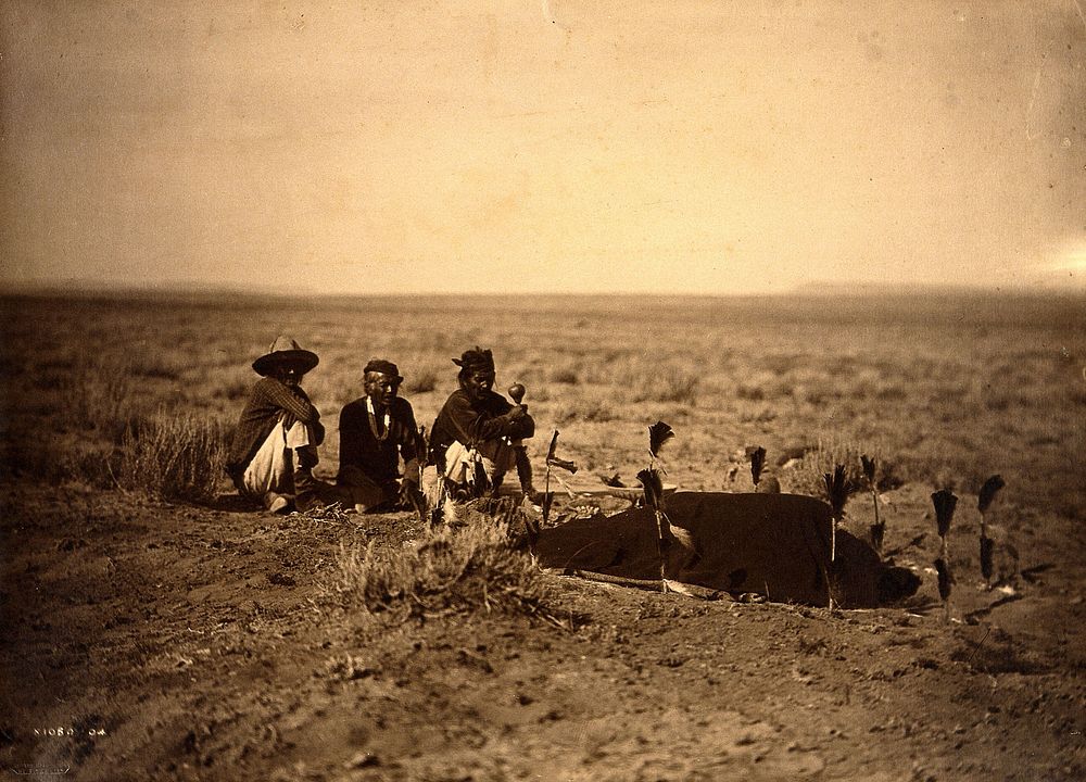 A 'Yebichai Sweat' Navajo medicine ceremony. Photograph by Edward S. Curtis, 1904.