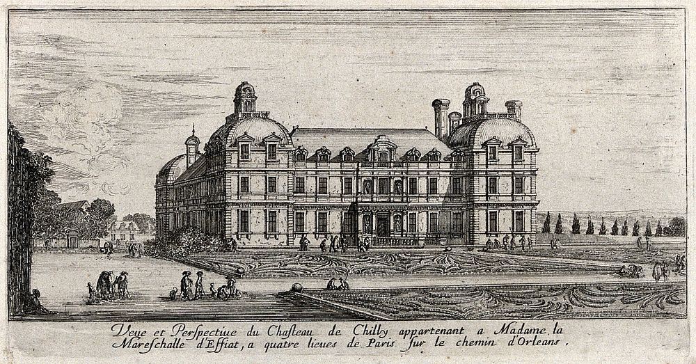The castle at Chilly near Paris. Etching.