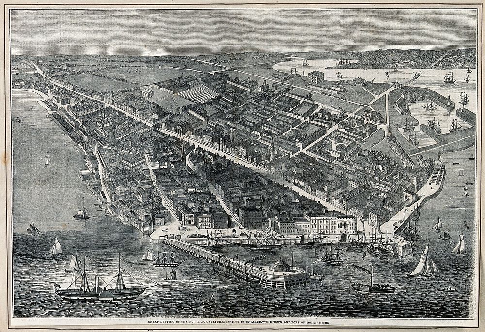 Southampton, location of the Royal Agricultural Society's Annual Meeting in 1844. Wood engraving by Smyth, 1844.