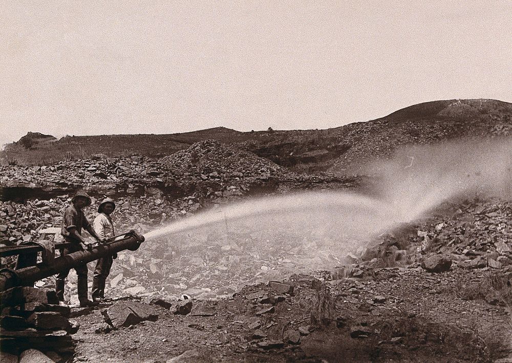 Lydenberg Gold Fields, South Africa: hydraulic mining. Woodburytype, 1888, after a photograph by Robert Harris.
