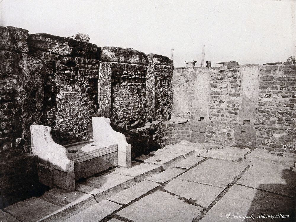 Timgad, North Africa: latrines in an excavated ancient ruin. Photograph by F.P. , ca. 1900 .