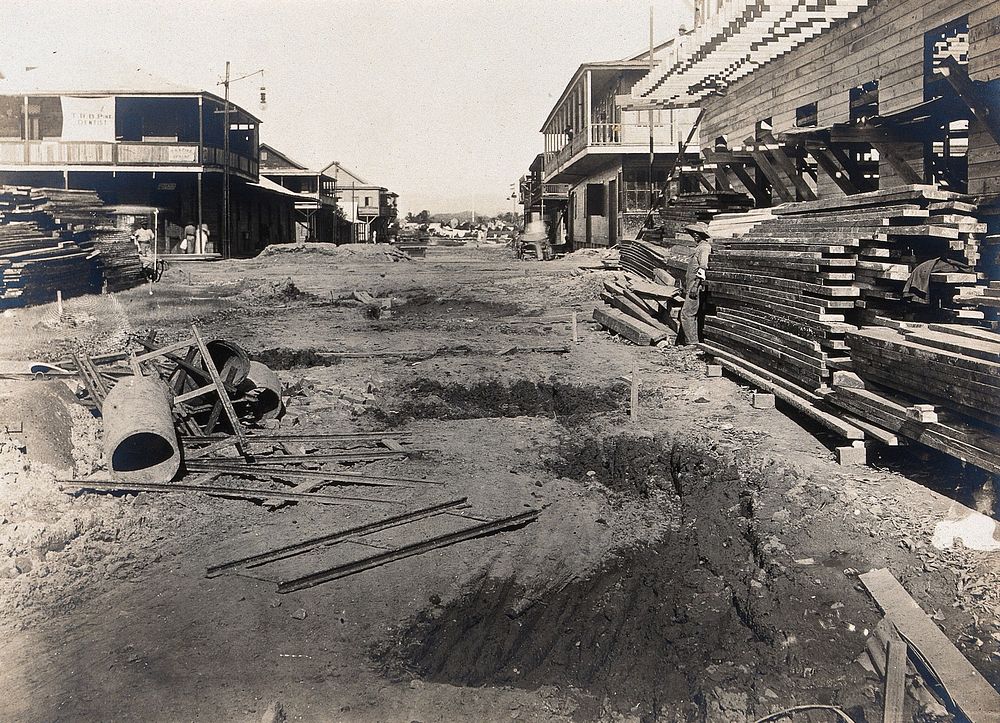Colón, Panama: Fourth Street before paving work begins. Photograph, 1906.