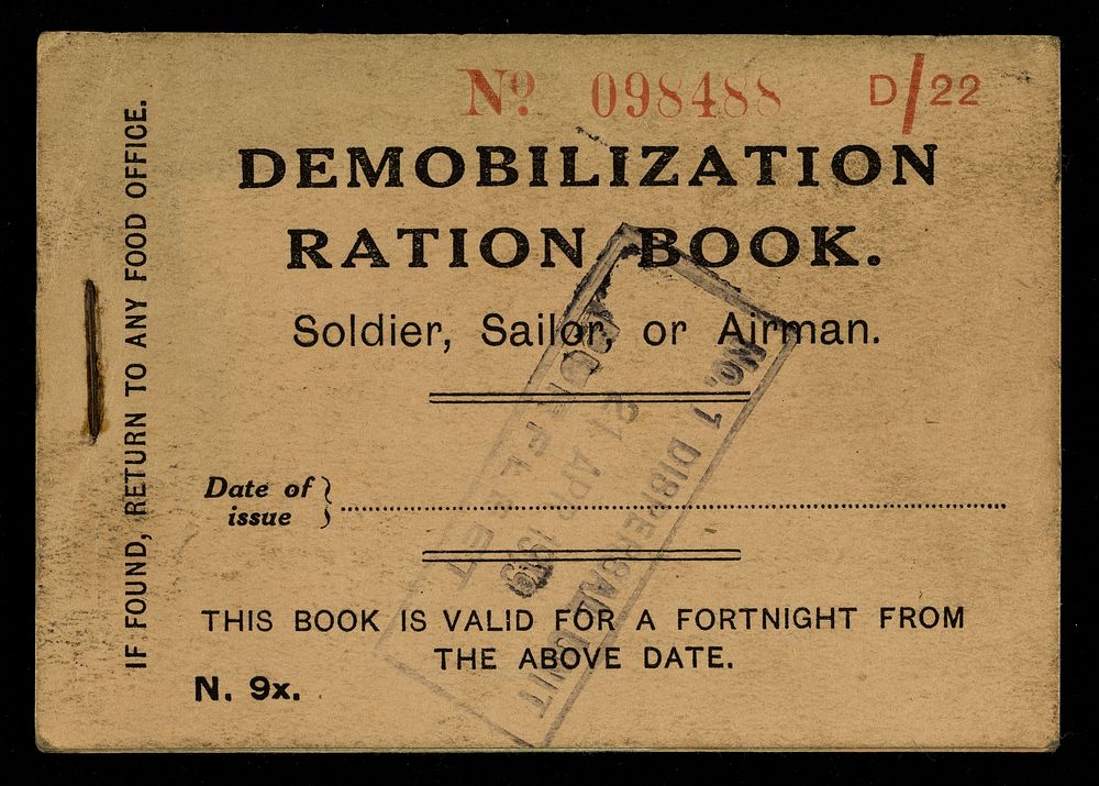 Demobilization ration book : soldier, sailor, or airman.