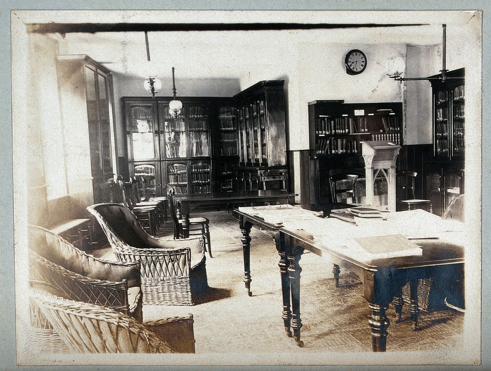 St Bartholomew's Hospital, London: nurses' library. Photograph, c.1890.