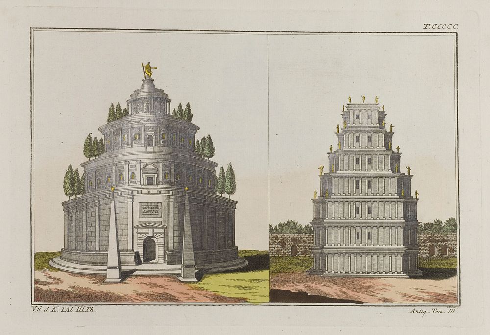Rome: tomb of Augustus. Coloured engraving, ca. 1804-1811.