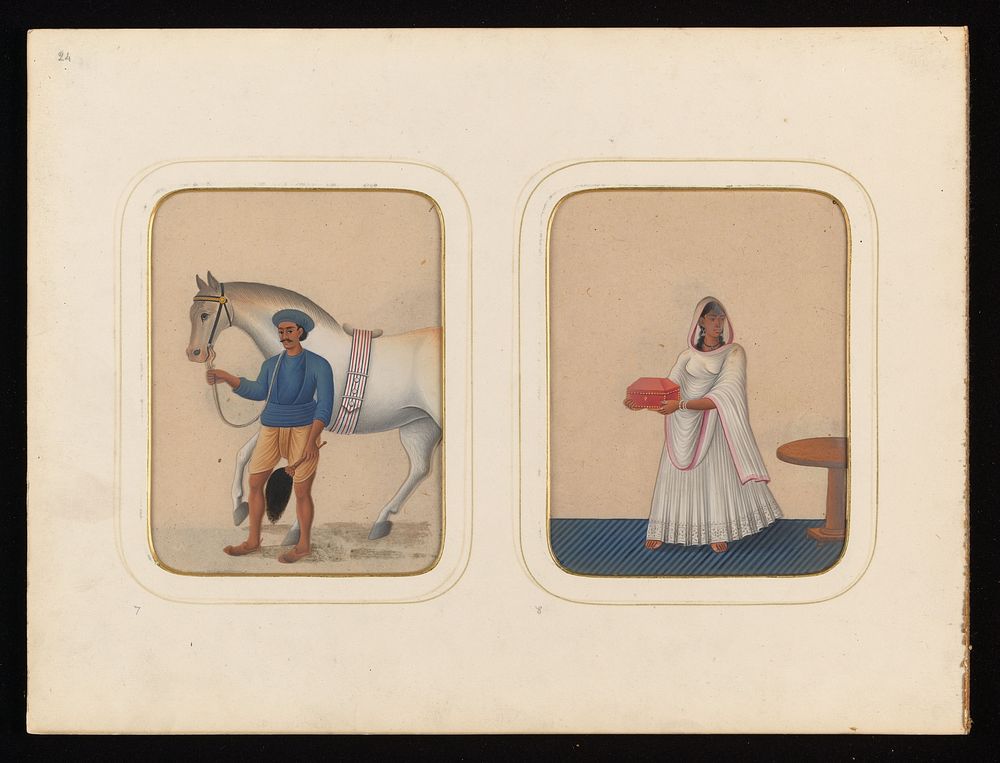 A collection of Indian costumes, types and occupations. Gouache paintings by an Indian artist.