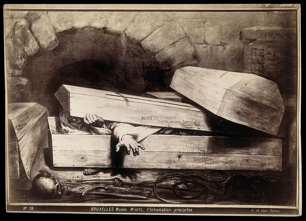 A man with cholera buried prematurely. Photograph after painting by A. J. Wiertz.