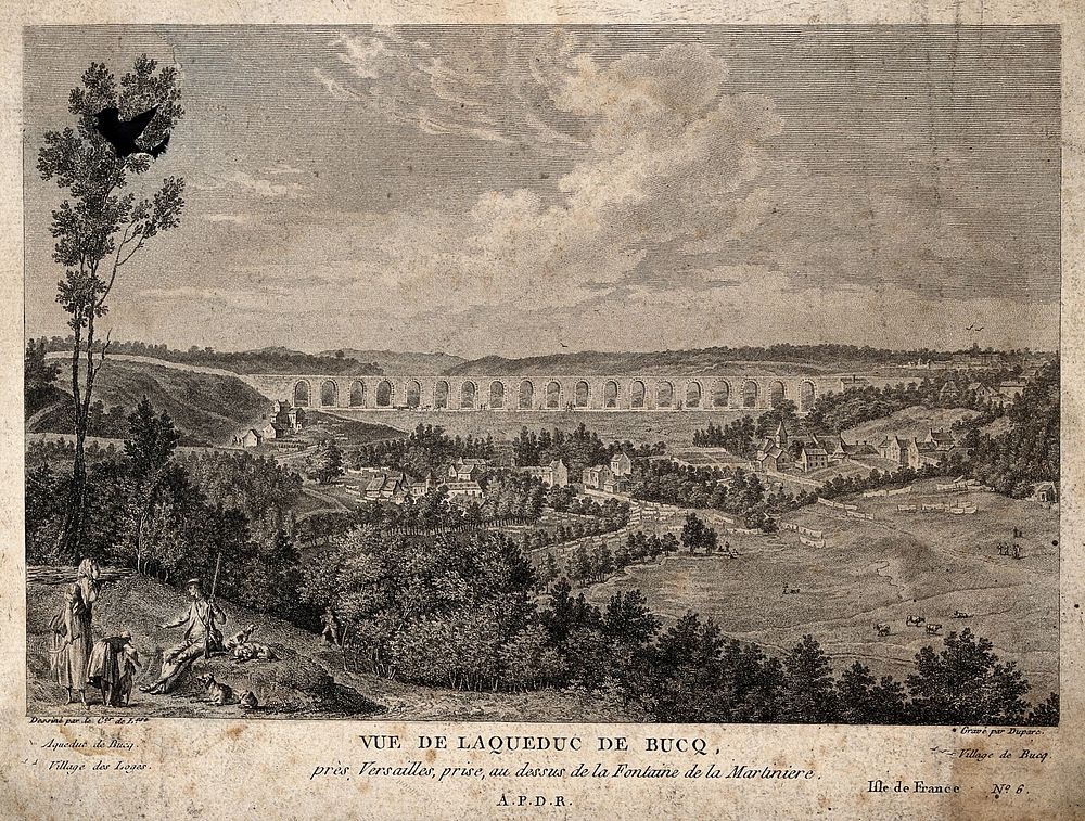 The aqueduct of Bucq, near Versailles. Engraving by M.A. Duparc, 1789, after L.N. de Lespinasse.