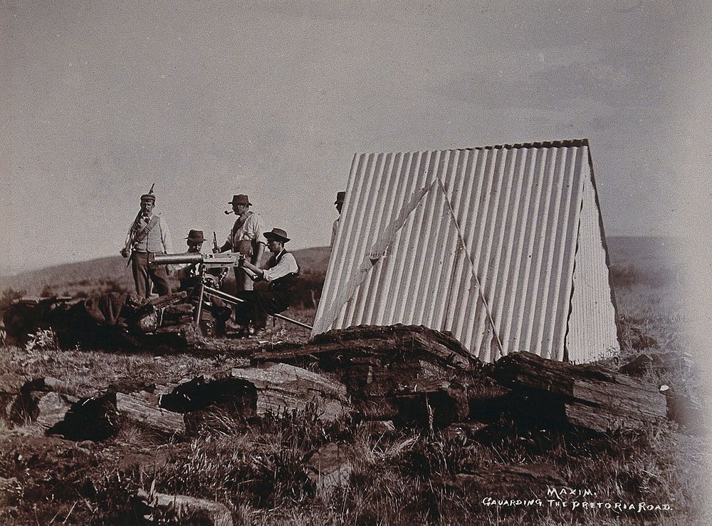 South Africa: armed South African men guarding the road to Pretoria. 1896.