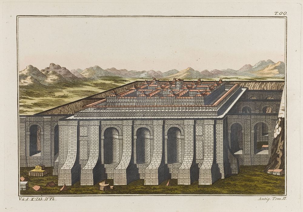 The temple of Solomon at Jerusalem. Coloured engraving, ca. 1804-1811.