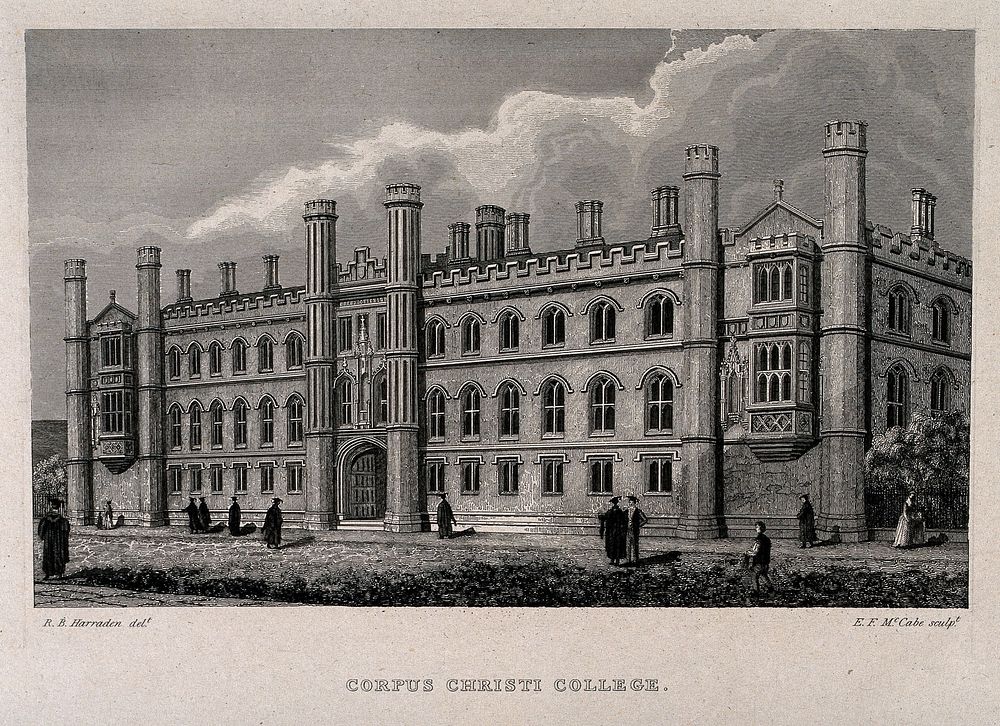 Corpus Christi College, Oxford. Line engraving by E.F. McCabe after R.B. Harraden.