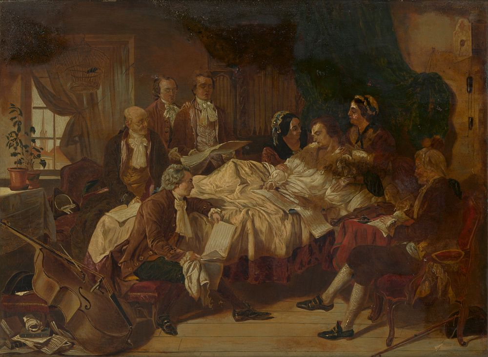 The last moments of W.A. Mozart. Oil painting by or after H.N. O'Neil.