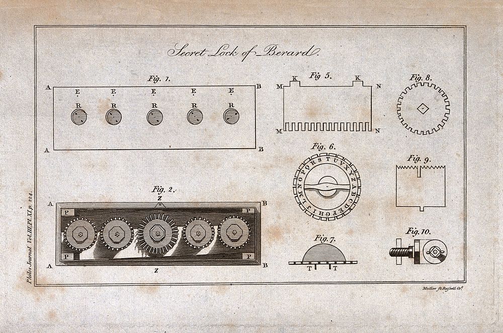 Locks: the mechanism of a lock. Engraving by Mutlow.