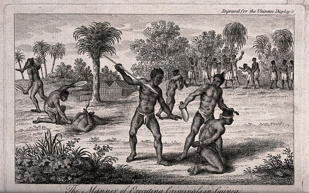 Execution of criminals in Guinea. Etching, ca. 1763.