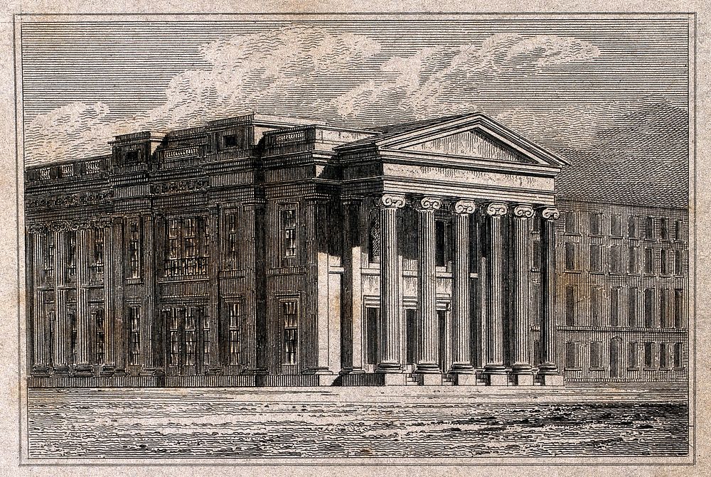 The Royal College of Physicians, Trafalgar Square: the elevation. Engraving.