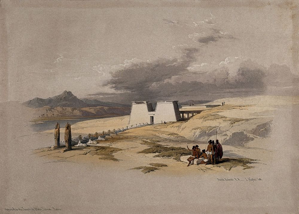 Temple at Wadi Saboua, Sudan. Coloured lithograph by Louis Haghe after David Roberts, 1846.
