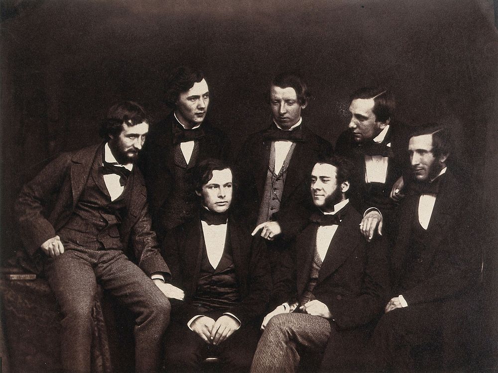 Residents at the Old Royal Infirmary, Edinburgh, summer 1854: clockwise from left, John Beddoe (seated left), John Kirk…