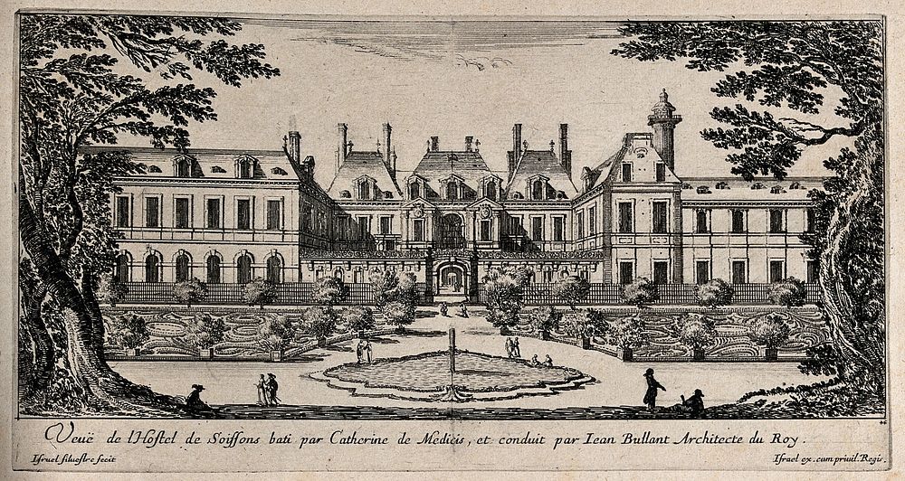 The Hôtel de Soissons in Paris. Etching by I. Silvestre.