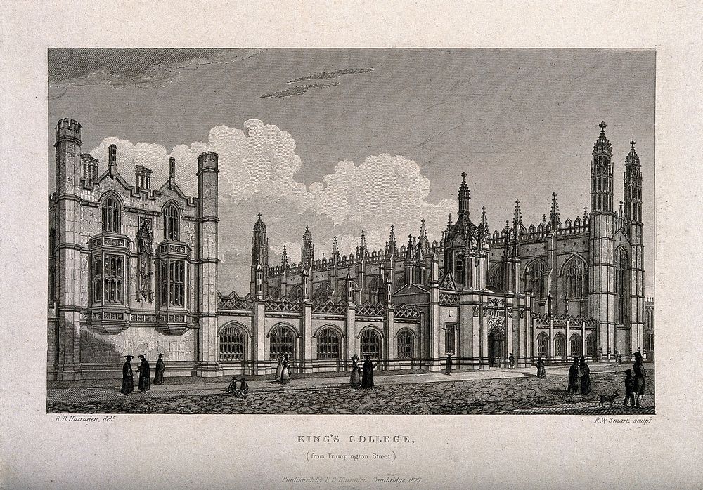 King's College, Cambridge. Line engraving by R.W. Smart, 1827, after R.B. Harraden.