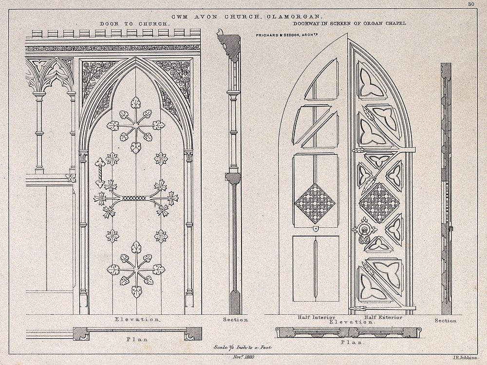 Cwm Avon Church, Glamorgan. Transfer lithograph by J.R. Jobbins, 1860, after J.P. Seddon.