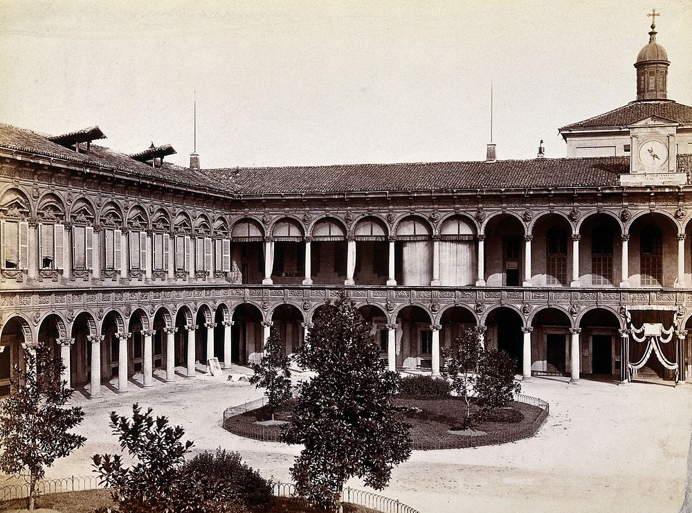 Ospedale Maggiore, Milan: the courtyard. Photograph by G. Brogi, 18--.