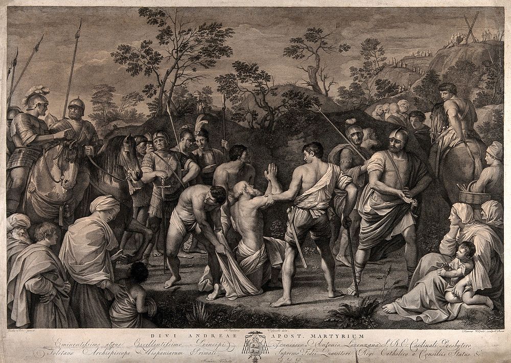 Martyrdom of Saint Andrew. Engraving by G. Volpato after S. Tofanelli after G. Reni.