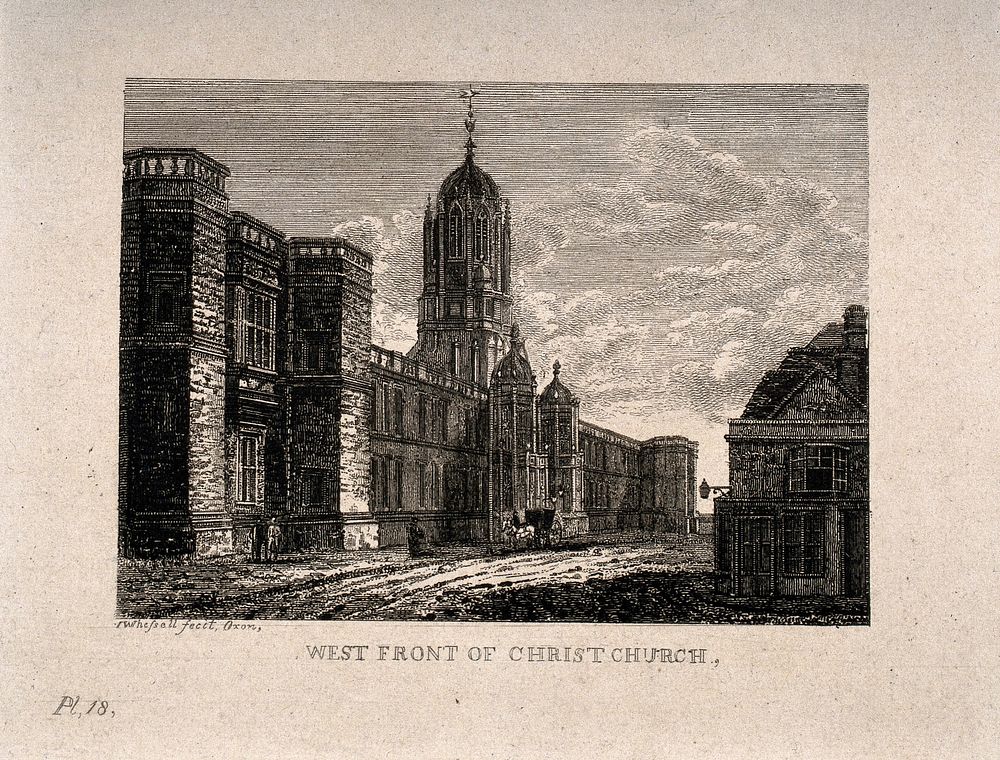 Christ Church, Oxford: panoramic views. Etching by J. Whessell.