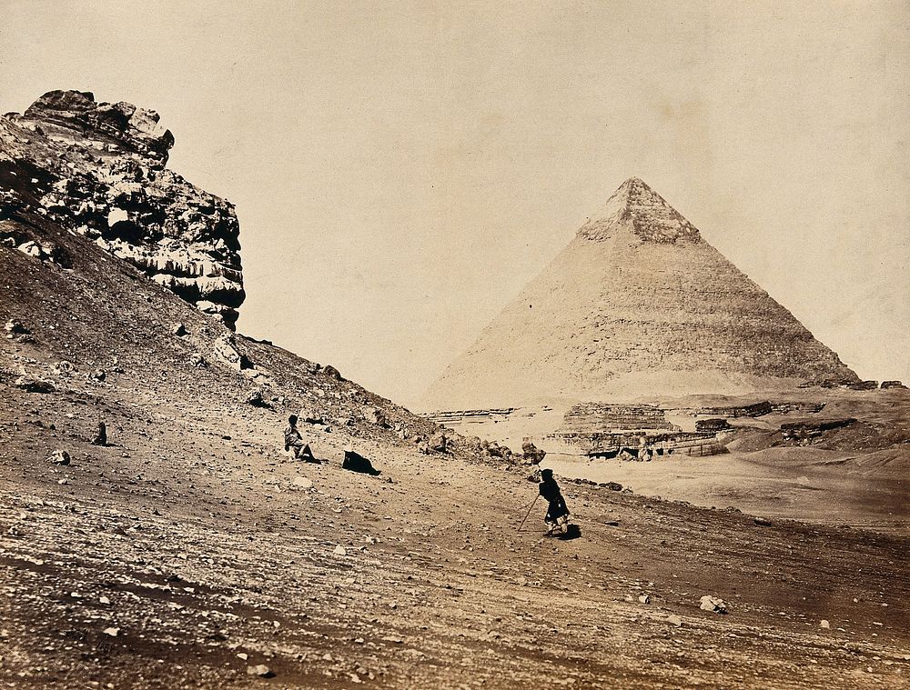 The Second Pyramid (one of the Pyramids of Giza), Egypt: view from the south east. Photograph by Francis Frith, 1858.