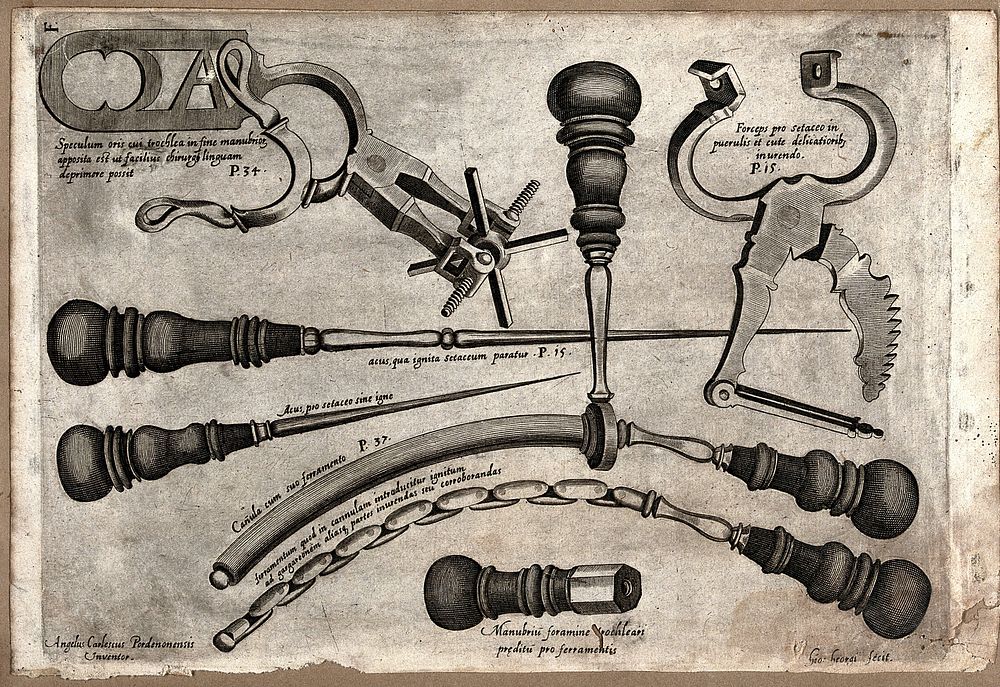 Surgical instruments. Engraving by G. Georgi, 1656.