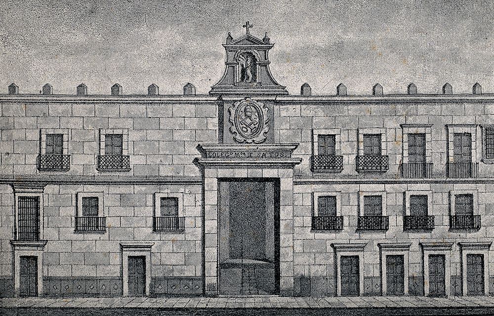 College of St. Mary and All Saints, Mexico City, Mexico. Reproduction of a drawing.