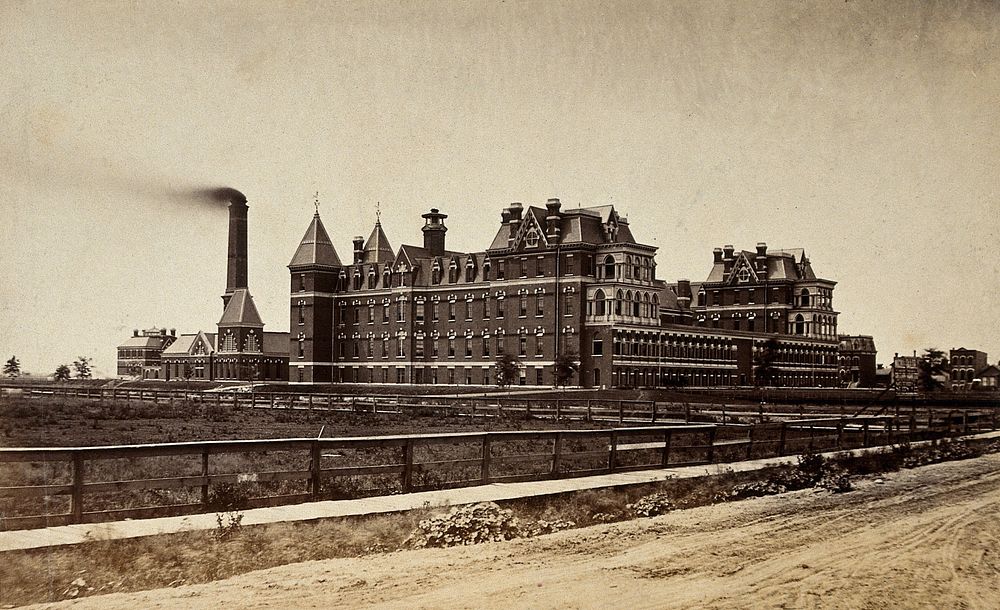 Cook County Hospital, Chicago: exterior. Photograph, 187-.