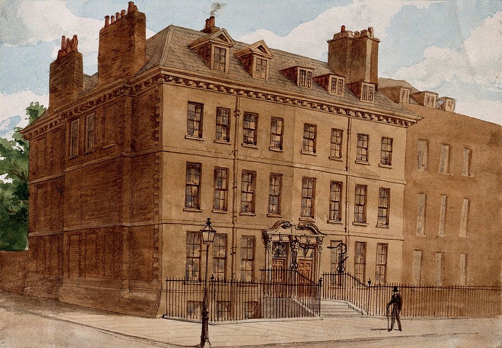 40-41 Queen Square, London, immediately before demolition. Watercolour attributed to J. P. Emslie, 1882.