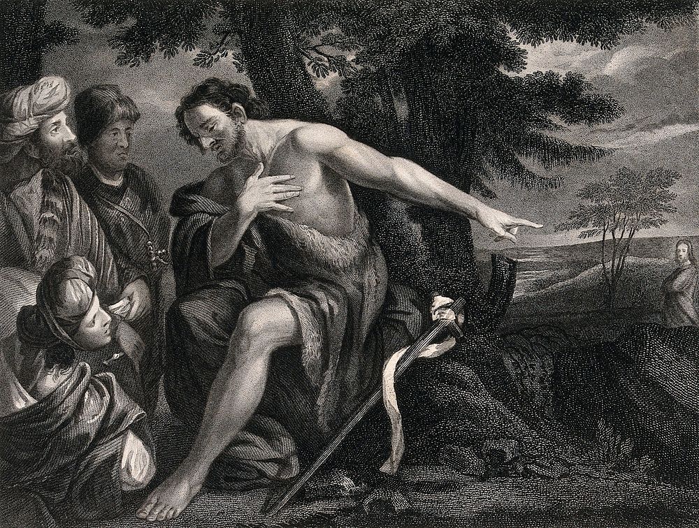 Saint John the Baptist. Stipple engraving by T.H. Parry, 1836, after P.F. Mola.