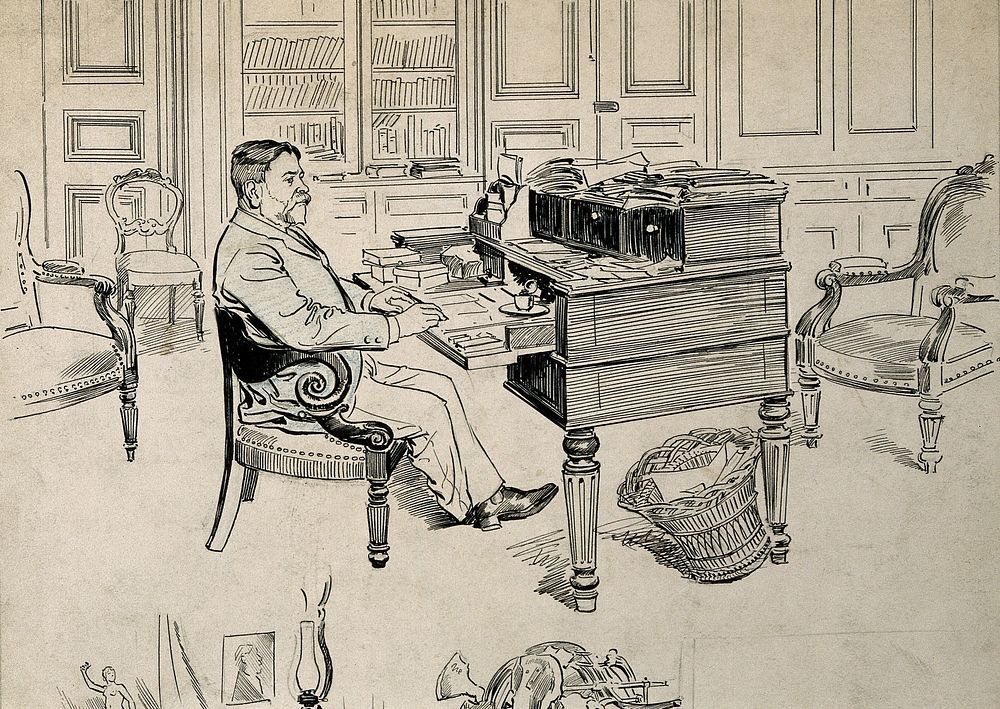 Louis Pasteur. Pen drawing, 1895.