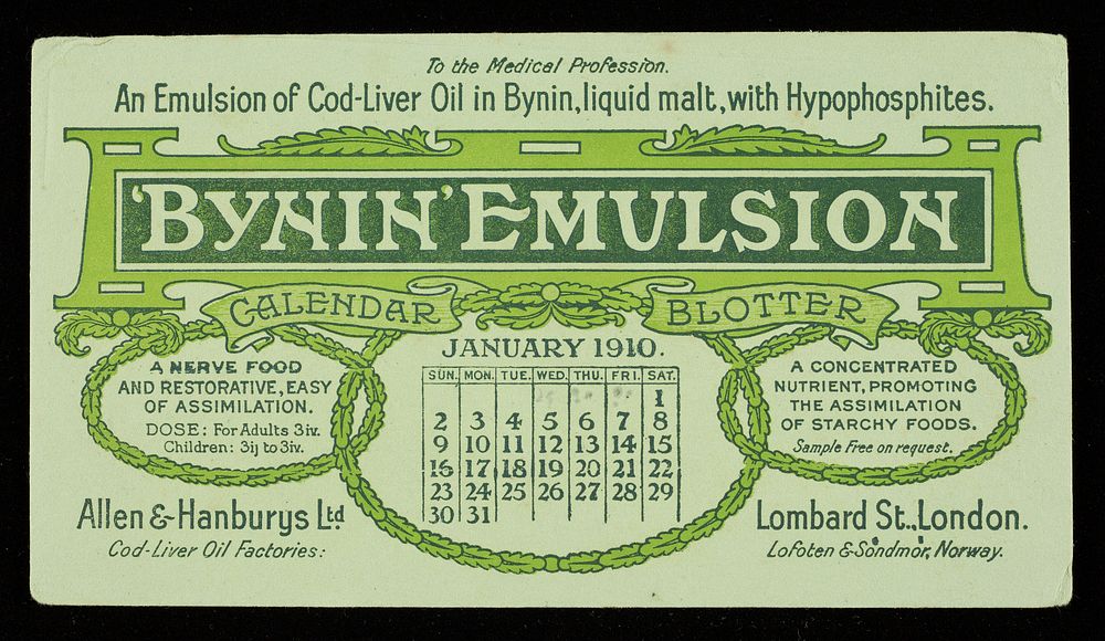 'Bynin' Emulsion : an emulsion of cod-liver oil in Bynin, liquid malt, with hypophosphites : a nerve food and restorative…
