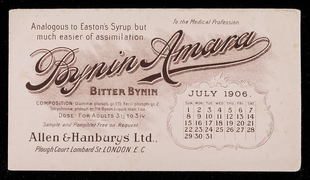 Bynin-Amara : analogous to Easton's Syrup, but much easier of assimilation : July 1906.