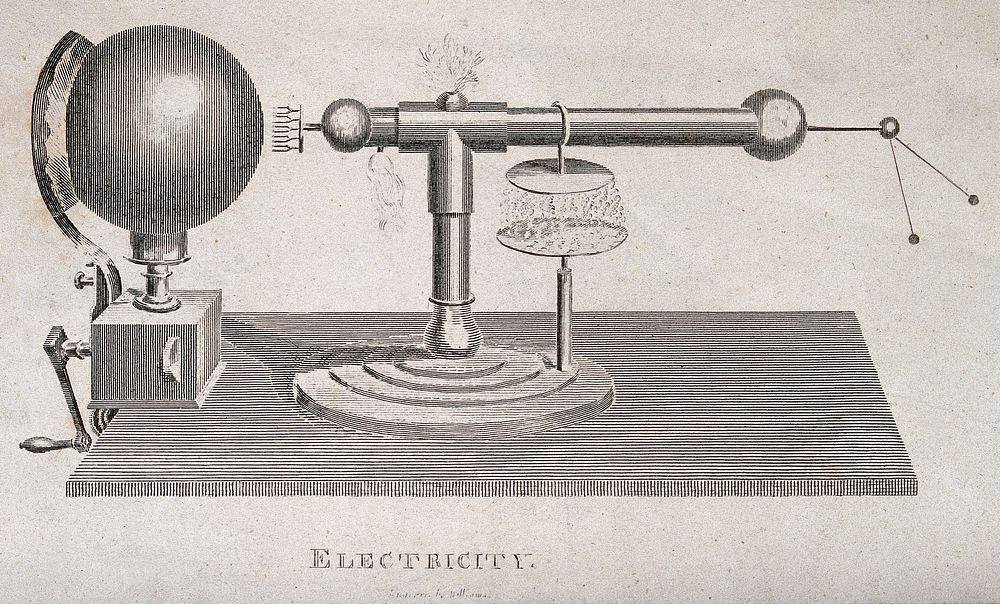 Electricity: a capacitive discharge device. Engraving.