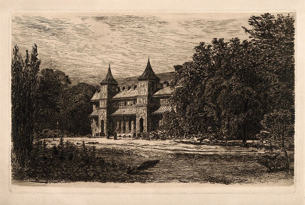 Queenwood College, near Stockbridge, Hampshire. Etching by W. Snape.