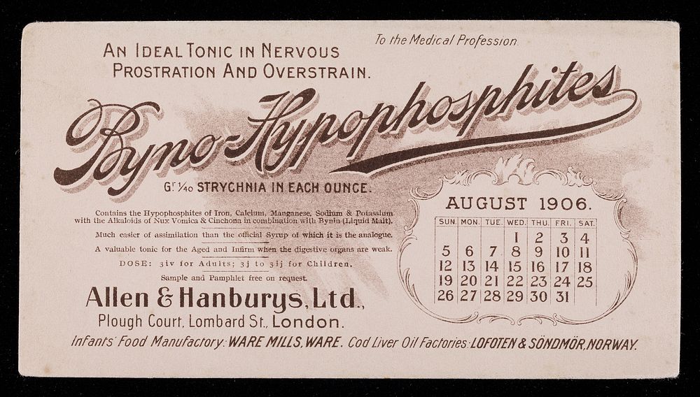 Byno-Hypophosphites : an ideal tonic in nervous prostration and overstrain : August 1906.
