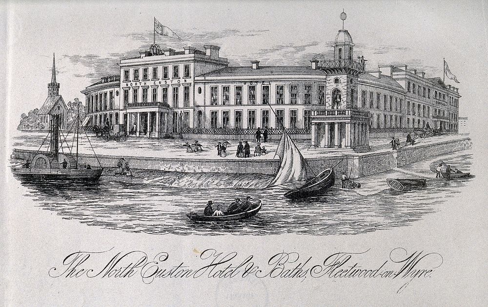 The North Euston Hotel and Baths, Fleetwood-on-Wyre, Lancashire. Steel engraving.