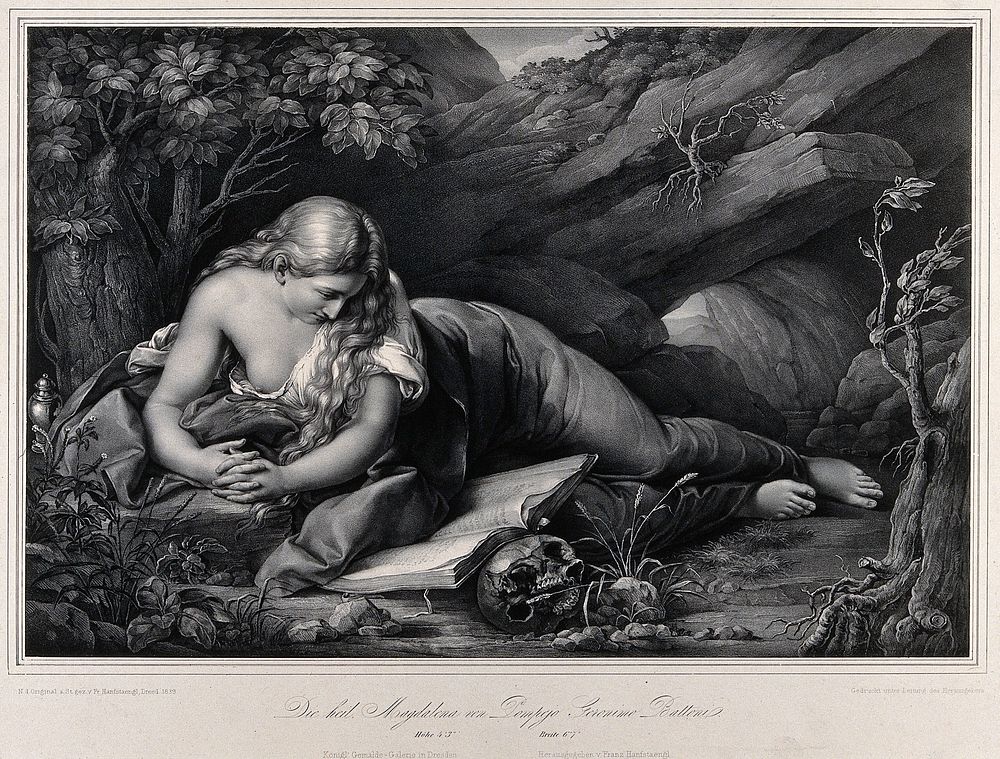 Saint Mary Magdalen. Lithograph by F. Hanfstaengl, 1839, after P.G. Batoni, c.1742.