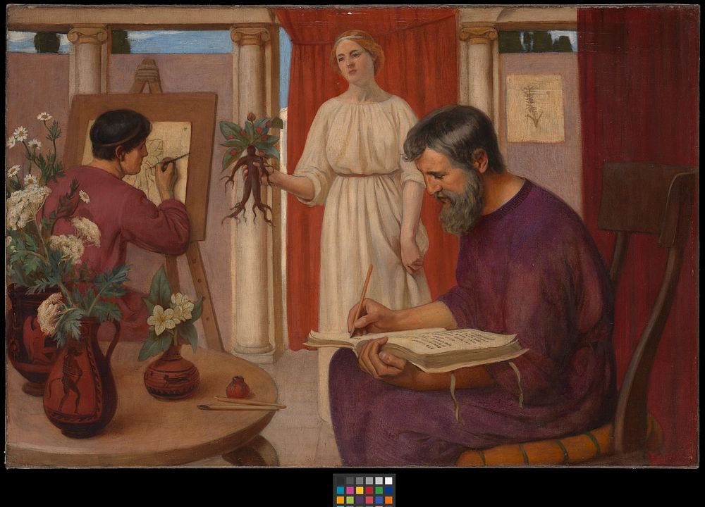Dioscorides describing the mandrake. Oil painting by Ernest Board, 1909.