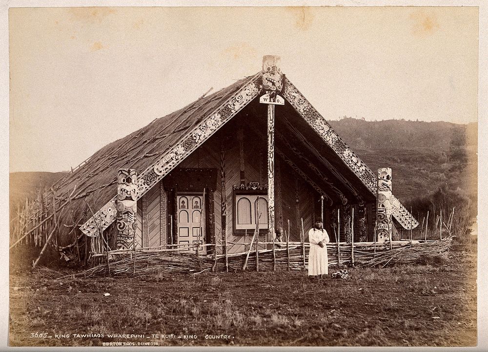Te Kuiti, King Country, New Zealand: King Tawhiao's house. Albumen print by Burton Bros.