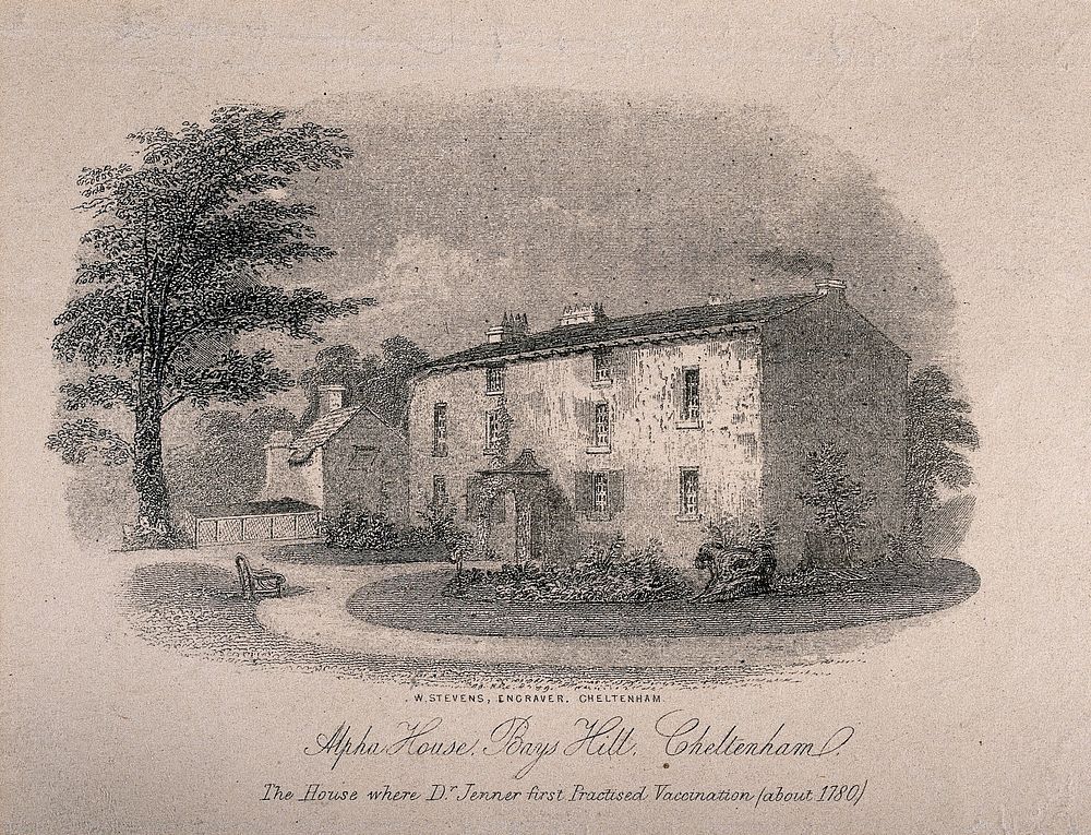 The house in Cheltenham where Jenner first practised vaccination. Engraving by W. Stevens.