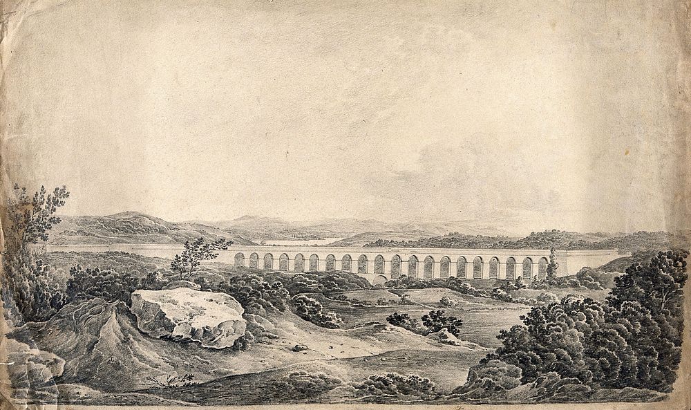 The aqueduct of Valens, near Istanbul. Pencil drawing.