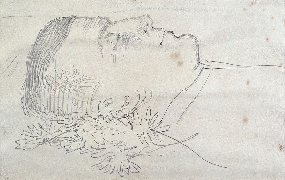The Hon. Hubert Howard on his deathbed. Pencil drawing by George Howard, 9th Earl of Carlisle.