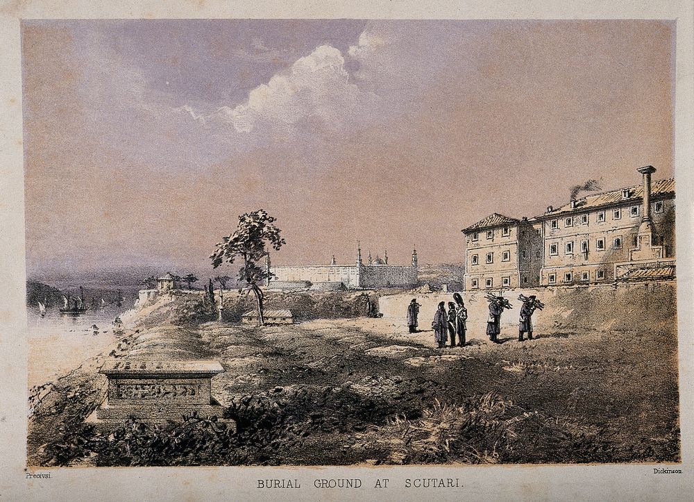 Crimean War, Scutari: burial ground. Coloured lithograph by Dickinson after Precivsi.