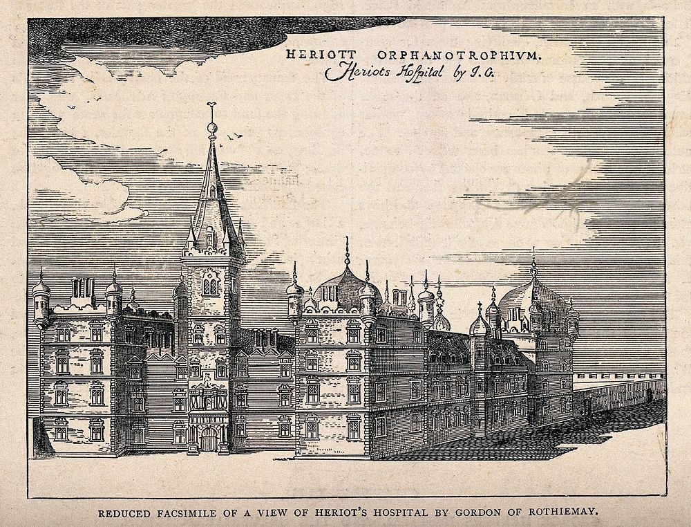 Heriot's Hospital, Edinburgh. Process print after J. Gordon.