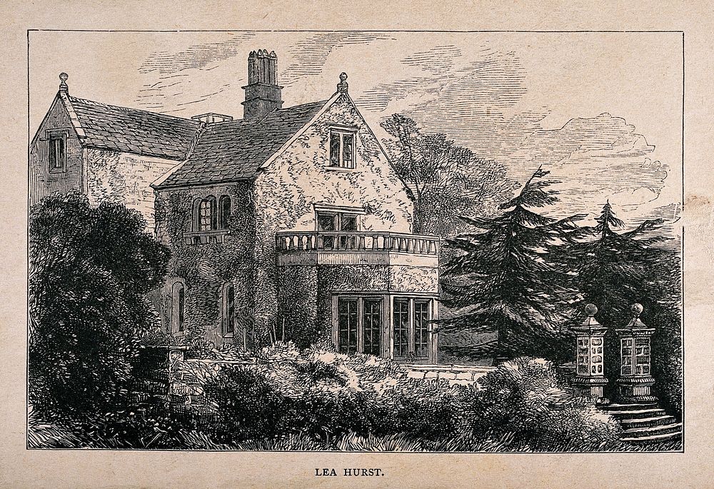 Lea Hurst, home of Florence Nightingale's family in Derbyshire. Wood engraving.
